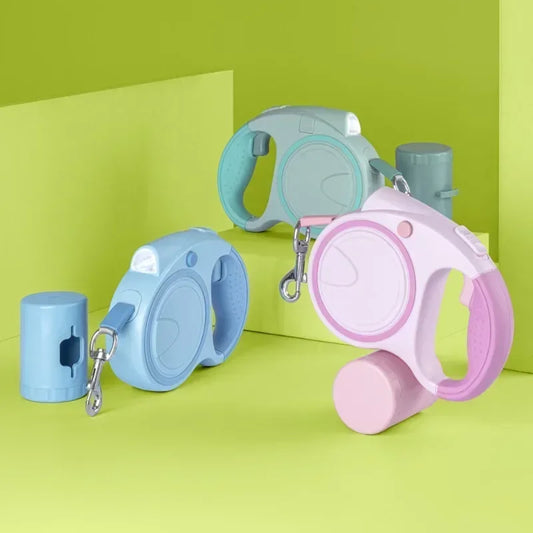 Retractable leash with LED and bag dispenser